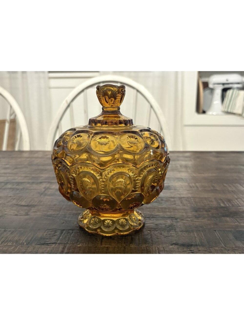L.E. Smith Amber Glass Moon Stars Compote Pedestal Candy Dish Bowl